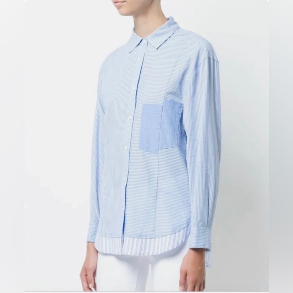 Derek Lam IO Crosby Blue White Striped Button Down Top Size Small Petite